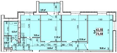 3-комнатная 75.59 м² в ЖК Мира-3 от 10 000 грн/м², Харьков