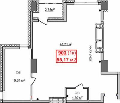 1-комнатная 55.17 м² в ЖК Славия от 25 150 грн/м², Днепр