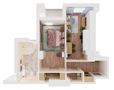 2-комнатная 55.9 м² в ЖК Славия от 25 250 грн/м², Днепр
