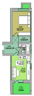 1-комнатная 45.49 м² в ЖК Green's от застройщика, Винница