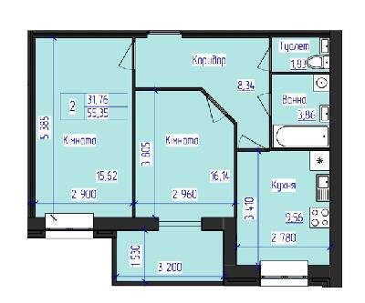 2-комнатная 55.35 м² в ЖК Олимпийский от 17 500 грн/м², Харьков