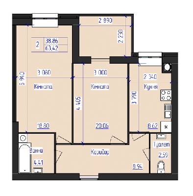 2-комнатная 61.17 м² в ЖК Олимпийский от 17 500 грн/м², Харьков