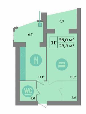 1-комнатная 58 м² в ЖК SokolovSky от застройщика, Днепр