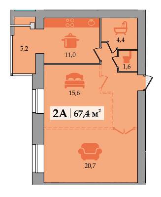 2-комнатная 67.4 м² в ЖК Счастливый от 15 800 грн/м², Днепр