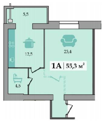 1-комнатная 55.3 м² в ЖК Счастливый от застройщика, Днепр