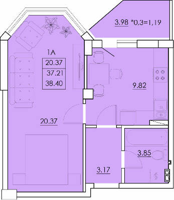 1-кімнатна 38.4 м² в ЖК Ventum від 17 350 грн/м², с. Крижанівка