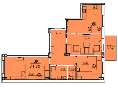 3-кімнатна 71.7 м² в ЖК Олексіївський від 18 050 грн/м², Одеса