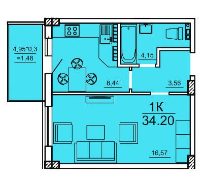 1-кімнатна 34.2 м² в ЖК Олексіївський від 19 400 грн/м², Одеса
