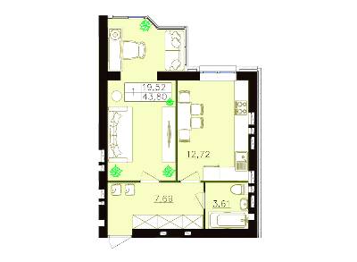 1-кімнатна 43.8 м² в ЖК FOR-REST від 13 000 грн/м², с. Фонтанка