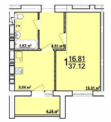 1-кімнатна 37.12 м² в ЖК Райдужний від 13 000 грн/м², Харків