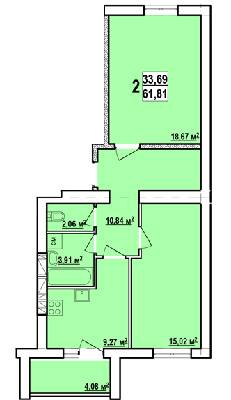 2-кімнатна 61.81 м² в ЖК Райдужний від забудовника, Харків