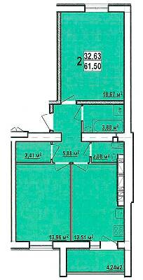 2-кімнатна 61.5 м² в ЖК Райдужний від забудовника, Харків