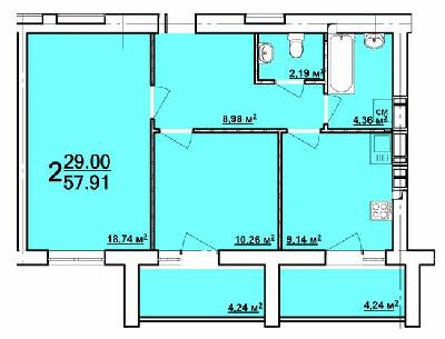 2-кімнатна 57.91 м² в ЖК Райдужний від забудовника, Харків