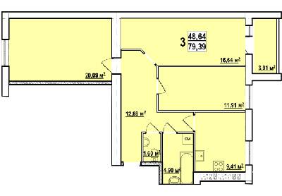 3-кімнатна 79.39 м² в ЖК Райдужний від забудовника, Харків
