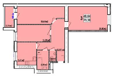 3-кімнатна 78.38 м² в ЖК Райдужний від забудовника, Харків