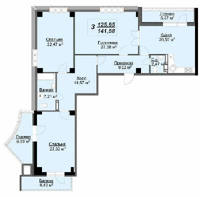 3-комнатная 141.58 м² в ЖК Резиденция от 36 000 грн/м², Харьков