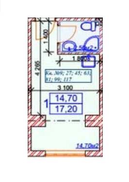 1-кімнатна 17.2 м² в ЖК Слов'янський від 20 000 грн/м², Харків
