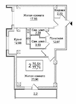 2-кімнатна 77.71 м² в ЖК Слобожанський квартал від 18 800 грн/м², Харків