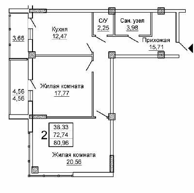 2-кімнатна 80.96 м² в ЖК Слобожанський квартал-2 від 16 050 грн/м², Харків