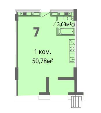1-комнатная 50.78 м² в ЖК Грани от 26 200 грн/м², Днепр