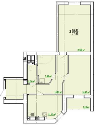 2-комнатная 77.45 м² в ЖК Сокольники от 15 100 грн/м², Харьков