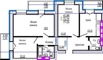 3-кімнатна 77.25 м² в ЖК Сонячний квартал 4 від 20 000 грн/м², Харків