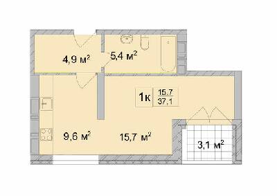 1-комнатная 37.1 м² в ЖК ТИТУЛ Дом на Пушкинской от 46 700 грн/м², Харьков