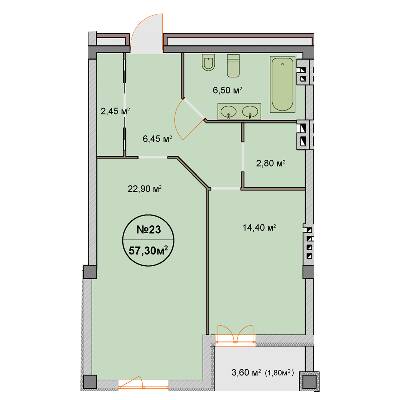1-комнатная 57.3 м² в ЖК Феличита от 32 500 грн/м², Харьков