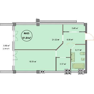 1-комнатная 61.64 м² в ЖК Феличита от 32 000 грн/м², Харьков