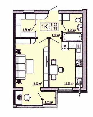 1-кімнатна 41.74 м² в ЖК Правильний вибір від 15 500 грн/м², Дніпро