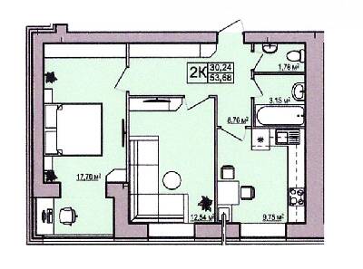 2-кімнатна 53.68 м² в ЖК Правильний вибір від 15 500 грн/м², Дніпро