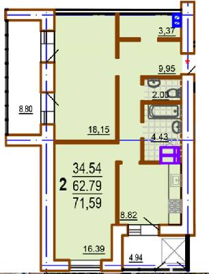 2-комнатная 71.59 м² в ЖК Шекспира от 19 500 грн/м², Харьков