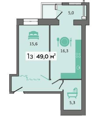 1-комнатная 49 м² в ЖК Dubinina от 19 500 грн/м², Днепр