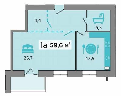 1-комнатная 59.6 м² в ЖК Dubinina от 19 500 грн/м², Днепр