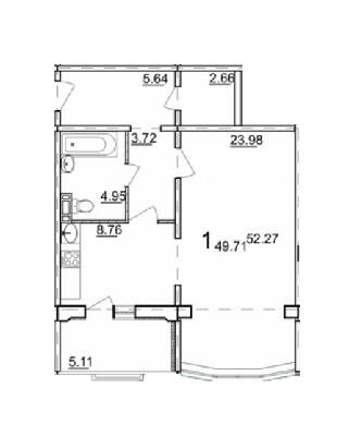 1-комнатная 49.71 м² в ЖК на ул. Дагаева, 3 от застройщика, пгт Песочин