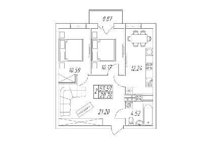 2-кімнатна 59.59 м² в ЖК Британія Hall від 21 500 грн/м², Луцьк