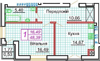 1-комнатная 48.39 м² в ЖК Симейна фортеця. Щастя от застройщика, с. Струмовка