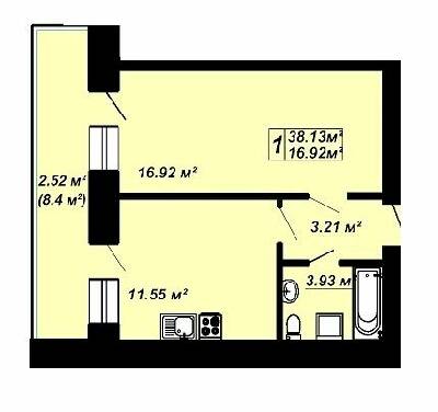 1-комнатная 38.13 м² в ЖК Сафрон от 14 000 грн/м², Луцк