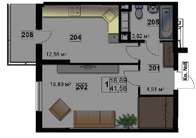 1-комнатная 41.56 м² в ЖК Абрикос от 14 500 грн/м², Житомир