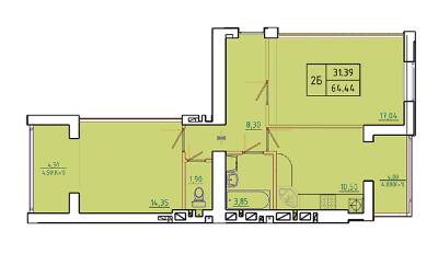 2-комнатная 64.44 м² в ЖК Домашний от 13 500 грн/м², Житомир