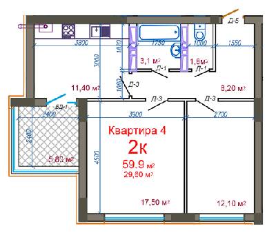 2-комнатная 59.9 м² в ЖК Княжий от 16 500 грн/м², Житомир