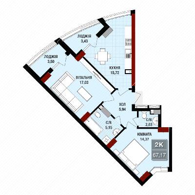 2-комнатная 67.17 м² в ЖК Президент Холл от застройщика, Житомир