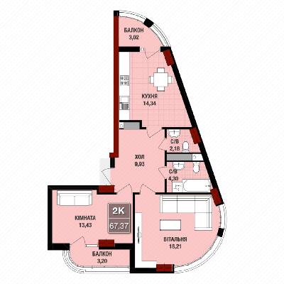 2-комнатная 67.37 м² в ЖК Президент Холл от застройщика, Житомир