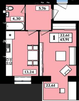 1-комнатная 45.91 м² в ЖК Польский бульвар от 12 500 грн/м², Житомир