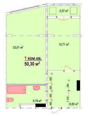 1-кімнатна 50.3 м² в ЖК Козак Сіті від забудовника, Запоріжжя