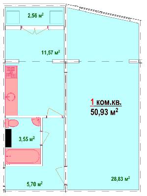1-кімнатна 50.93 м² в ЖК Козак Сіті від забудовника, Запоріжжя