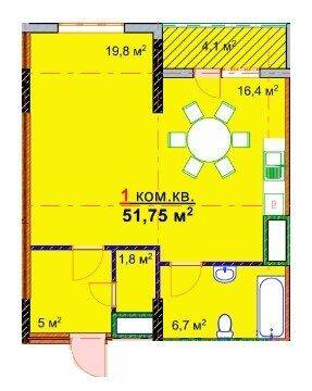 1-кімнатна 51.75 м² в ЖК Моноліт від 16 000 грн/м², Запоріжжя