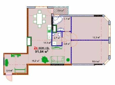 2-кімнатна 91.84 м² в ЖК Моноліт від 16 000 грн/м², Запоріжжя