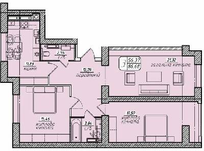 3-кімнатна 86.68 м² в ЖК Західний від забудовника, Вінниця