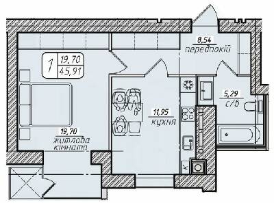 1-комнатная 45.91 м² в ЖК Западный от 22 000 грн/м², Винница